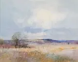 Christopher Tugwell, Landscape with Cosmos, oil on board