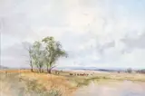 Christopher Tugwell, Landscape with Herders and Cattle, oil on board