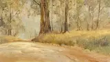 Christopher Tugwell, Road through Bluegum Forest, oil on board