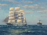 Nils Andersen, Ships at Sea, oil on canvas laid down on board