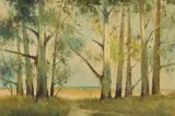 Christopher Tugwell, Blue Gums in a Landscape, oil on board