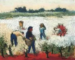 Pieter van der Westhuizen, Grape Pickers, oil on canvas board