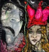 Harlequin by Eris Silke, mixed media on board, sold Mar 2019