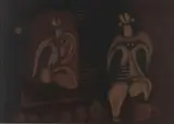 Sydney Kumalo, Two Figures, mixed media on paper laid down on board