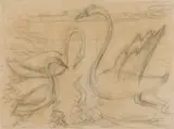 Maggie Laubser, Swans, pencil on paper