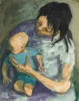 Marjorie Wallace, Mother and Child, watercolour and gouache on paper