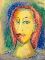 Alexis Preller, Portrait, pastel on paper laid down on cardboard