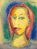 Alexis Preller, Portrait, pastel on paper laid down on cardboard
