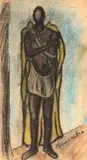 Pranas Domšaitis, Standing Figure, pastel on paper