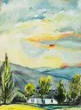Richard Cheales, Cottage in Mountain Landscape, watercolour on artist's board