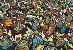 Richard Cheales, Basotho Riders, gouache on card
