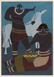 Lucky Sibiya, Two Musicians and Horse, colour screenprint