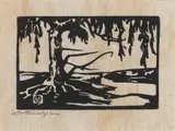 Wilgerboom en Stroom (Nilant 87) by Jacobus Hendrik Pierneef, linocut, sold Mar 2019