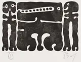 Wopko Jensma, Composition with Abstracted Figures, woodcut