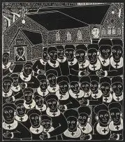 John Muafangejo, Evangelical Lutheran Church, Women's Meeting, linocut