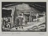 David Botha, Cottages by the Sea, linocut