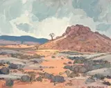Rocky Hill and Kokerboom, Namaqualand (O'okiep District) by Piet van Heerden, oil on board, sold Oct 2018