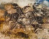 Gordon Vorster, Wildebeeste, mixed media on board
