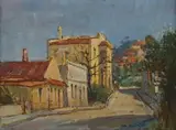Street Scene by Titta Fasciotti, oil on board, sold Oct 2018