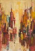 Cityscape by Christiaan Nice, oil on board, sold Oct 2018