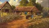 Allerley Glossop, Farm Scene, oil on cardboard