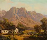 Farmstead near Mountains by Tinus de Jongh, oil on board, offered Oct 2018