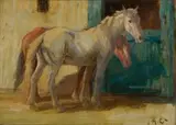 Allerley Glossop, Two Horses outside a Stable, oil on board