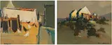 Mel Brigg, Yard with Chickens; Group of Cottages, two