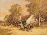 Christiaan Nice, Landscape with Donkey Cart, oil on canvas laid down on board