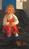 Marjorie Wallace, Sitting on the Steps, oil on canvas laid down on board