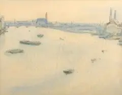 Thames View by Maud Sumner, watercolour and ink on paper, sold Oct 2018