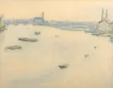 Thames View by Maud Sumner, watercolour and ink on paper, sold Oct 2018