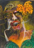 Head by André Naudé, mixed media on card, sold Oct 2018