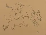 Fritz Krampe, Lion Kill, pen and ink on paper
