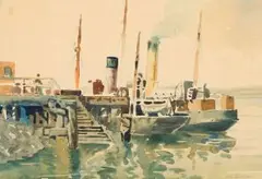 Harbour Scene by Nils Andersen, watercolour on paper, offered Oct 2018