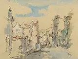Ou Straatjie met 'n Blou waentjie, Dist. Ses (sic) by Gregoire Boonzaier, watercolour on paper, sold Oct 2018