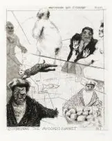 William Kentridge, Cornering the Avocado Market, Hogarth Series, etching and aquatint