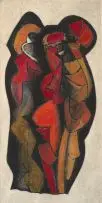 Cecil Skotnes, Two Figures, Hand colored etching