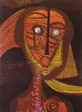 Head, Red by Cecil Skotnes, colour woodcut, sold Jun 2018