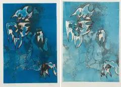 Ruth Levy, Abstract Composition in Blue, two, colour etching