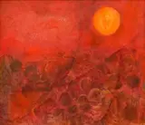 Fleur Ferri, Orange Sun, oil on board