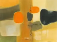 Jan Dingemans, Abstract in Orange and Black, mixed media