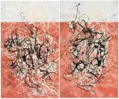 Go with the Flow, two by Mickey Korzennik, mixed media on board, offered Jun 2018