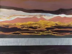 Landscape by Mel Brigg, mixed media and perspex on board, offered Jun 2018