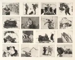 William Kentridge, 16 Domestic Scenes, etching with soft ground and aquatint