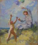 Alfred Palmer, Balloons, pastel on card