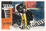 Ode to Gideon Nxumalo and Chris McGregor by Sam Nhlengethwa, colour lithograph, sold May 2018