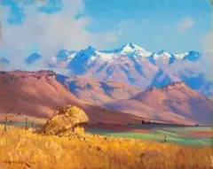 Willem Hermanus Coetzer, Landscape with Snow-capped Mountains, oil on canvas