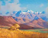 Landscape with Snow-capped Mountains by Willem Hermanus Coetzer, oil on canvas, sold May 2018
