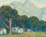Sydney Carter, House and Trees in a Landscape, oil on canvas